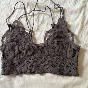 Free People Lace Crop Top in Dark Gray